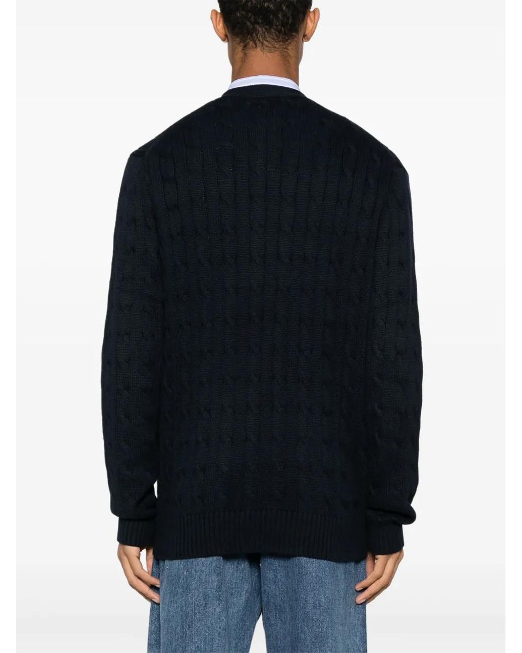 Polo Ralph Lauren Blue Logo Embroidered Cable Knit Cardigan - Men's - Cotton for men