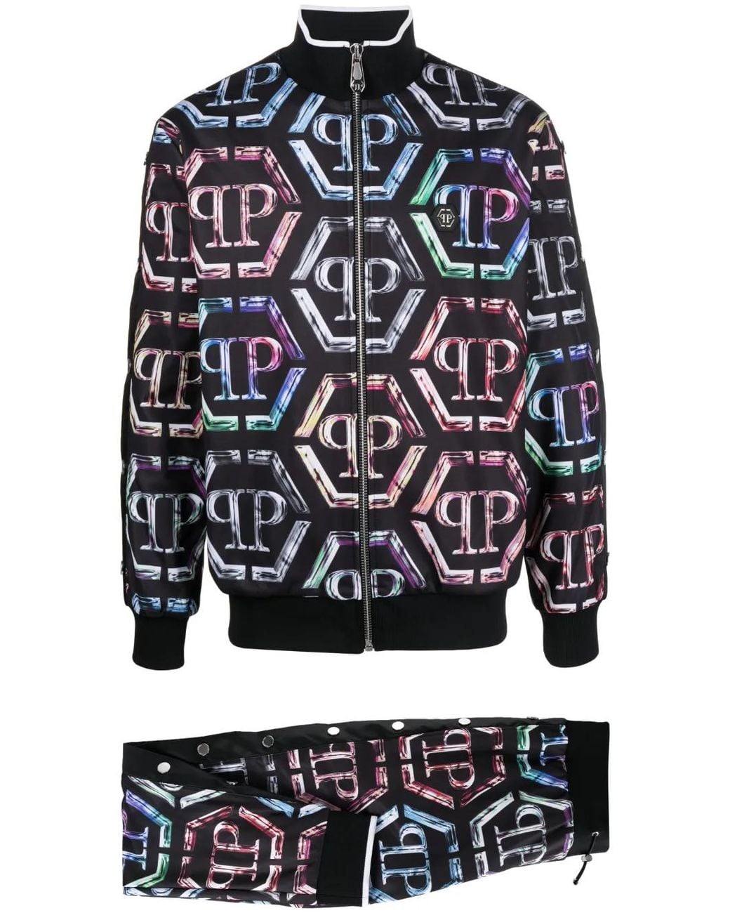 Philipp Plein Gray Logo-Print Stretch-Cotton Tracksuit for men