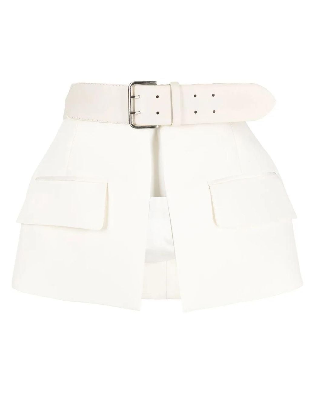Dice Kayek White High-Waisted Peplum Belt Skirt