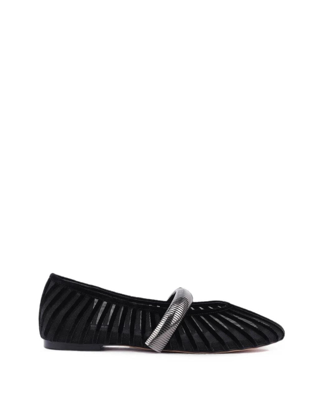 Lola Cruz Black Alexa Striped Ballet Flats