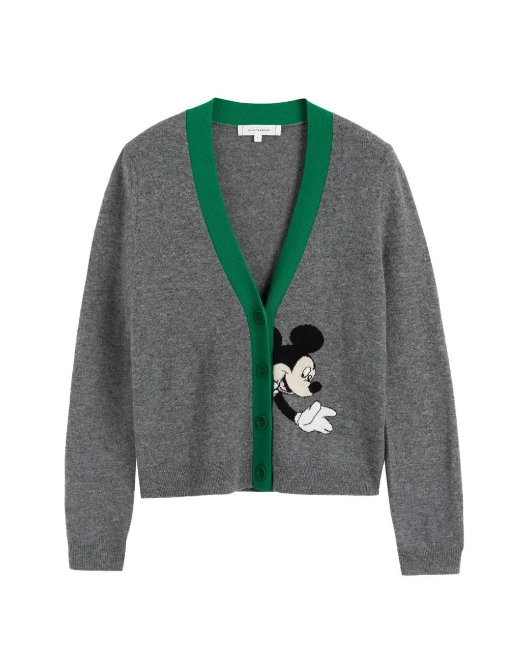 Chinti & Parker Green Mickey Mouse Intarsia-Knit Cardigan