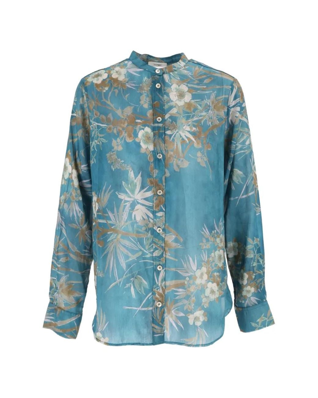 Forte_forte Blue Floral-Print Silk-Blend Shirt