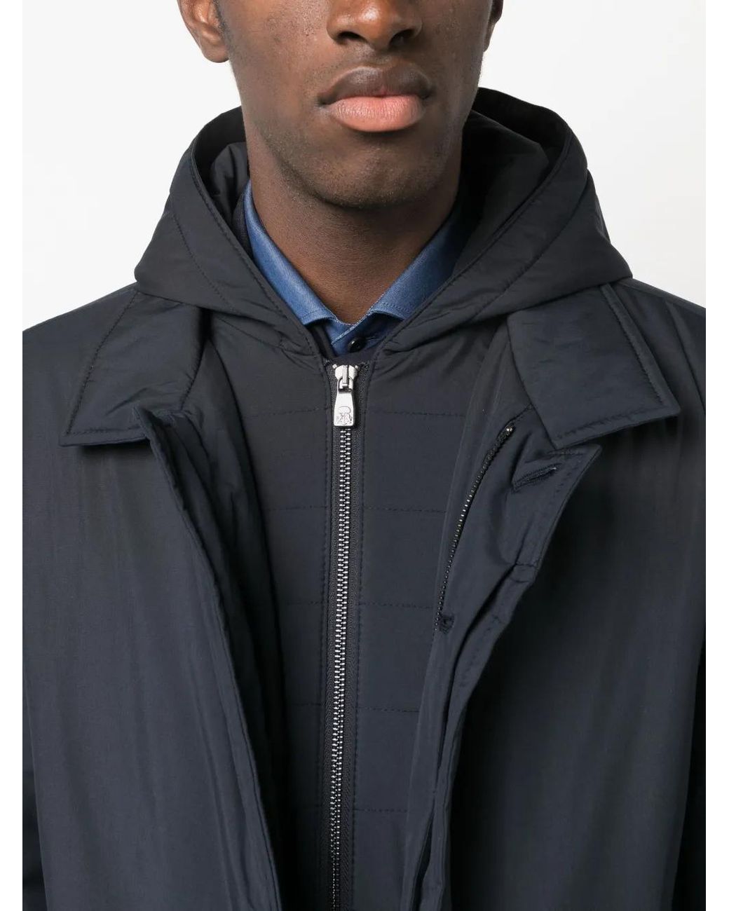 Corneliani Blue Spread-collar Hooded Jacket for men