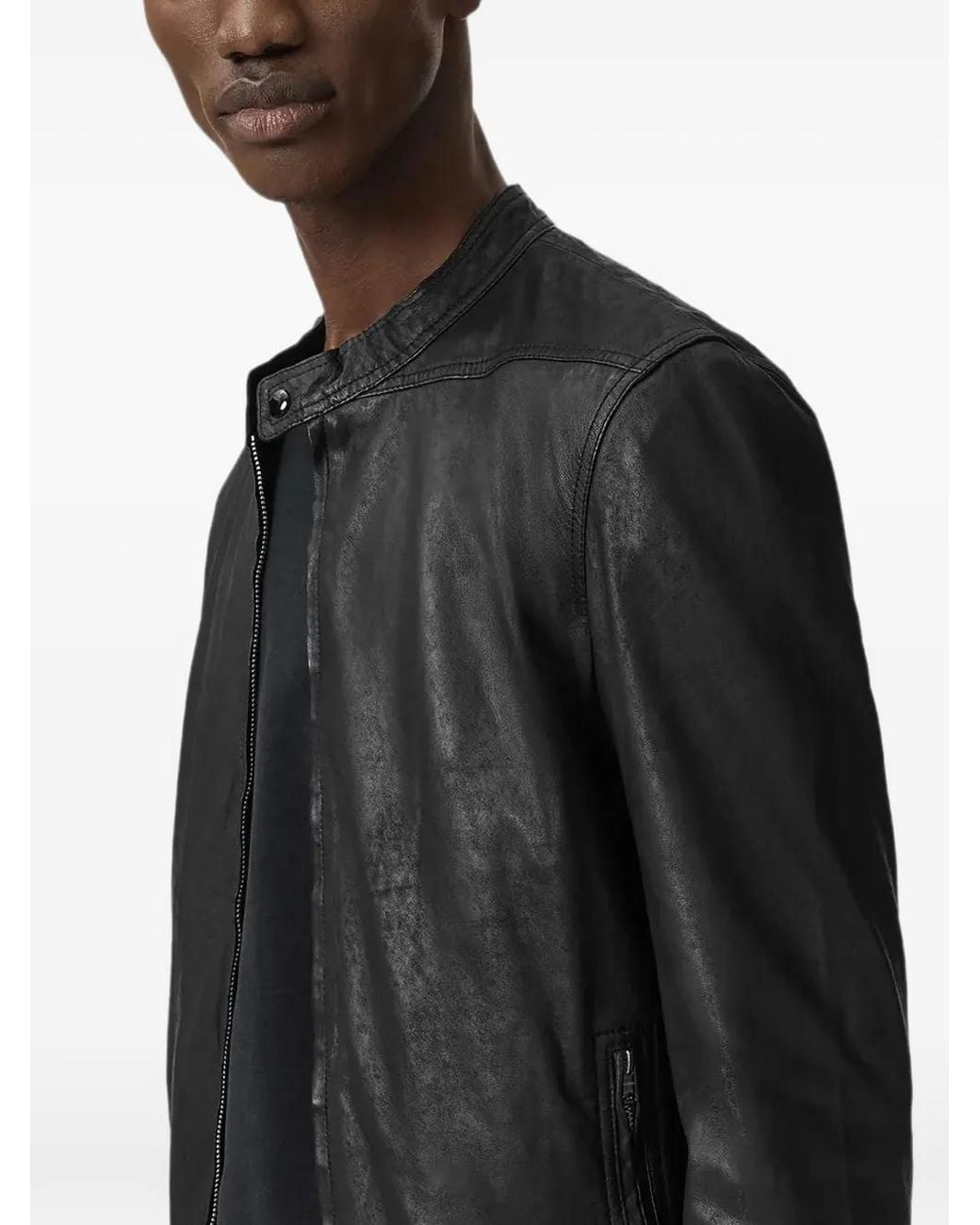 AllSaints Black Slim Fit Leather Jacket for men