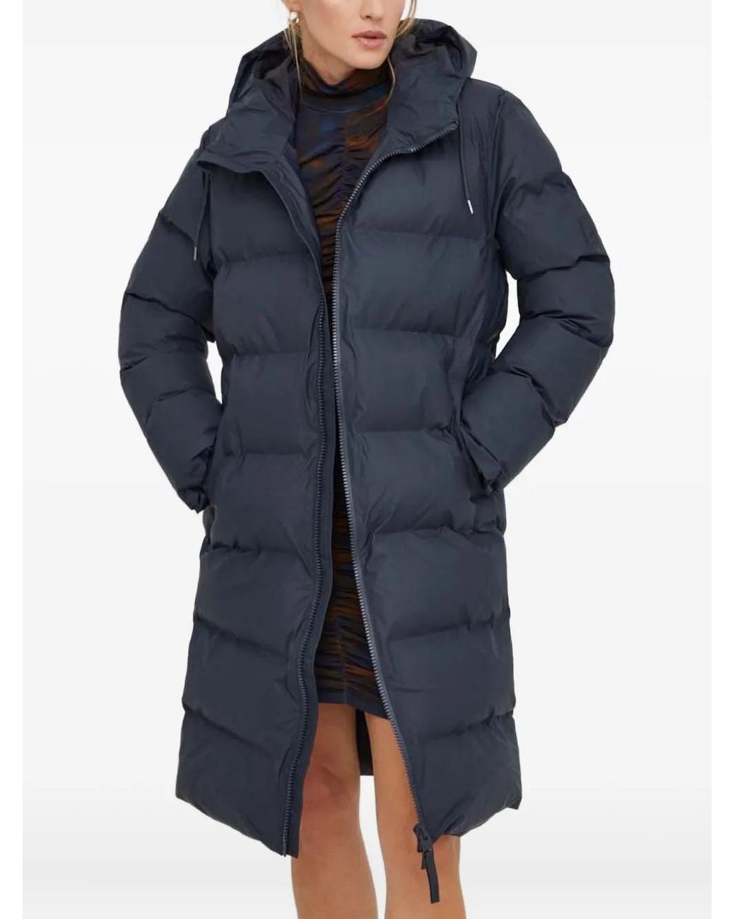 Rains Blue Alta Hooded-Neckline Quilted Jacket
