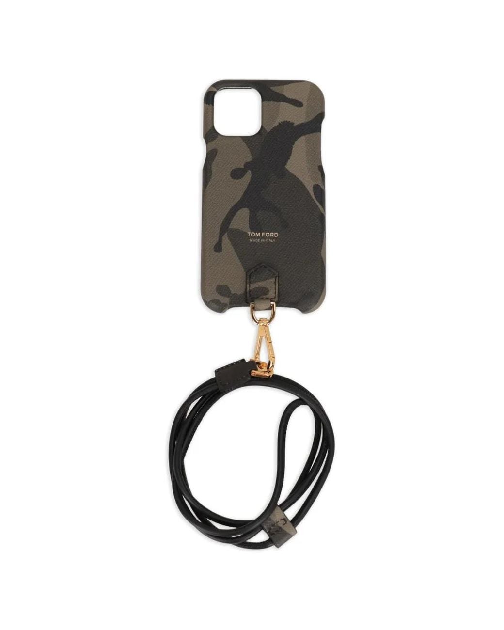 Tom Ford Black Camouflage-Print Lanyard Phone Case for men