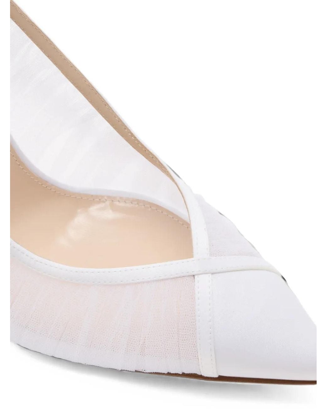 Andrea Wazen White Nora Tulle-Panel Pumps