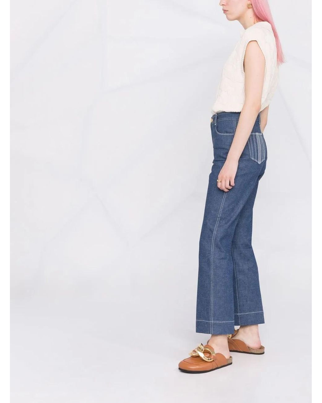 Tory Burch Blue Straight-Leg Denim Jeans