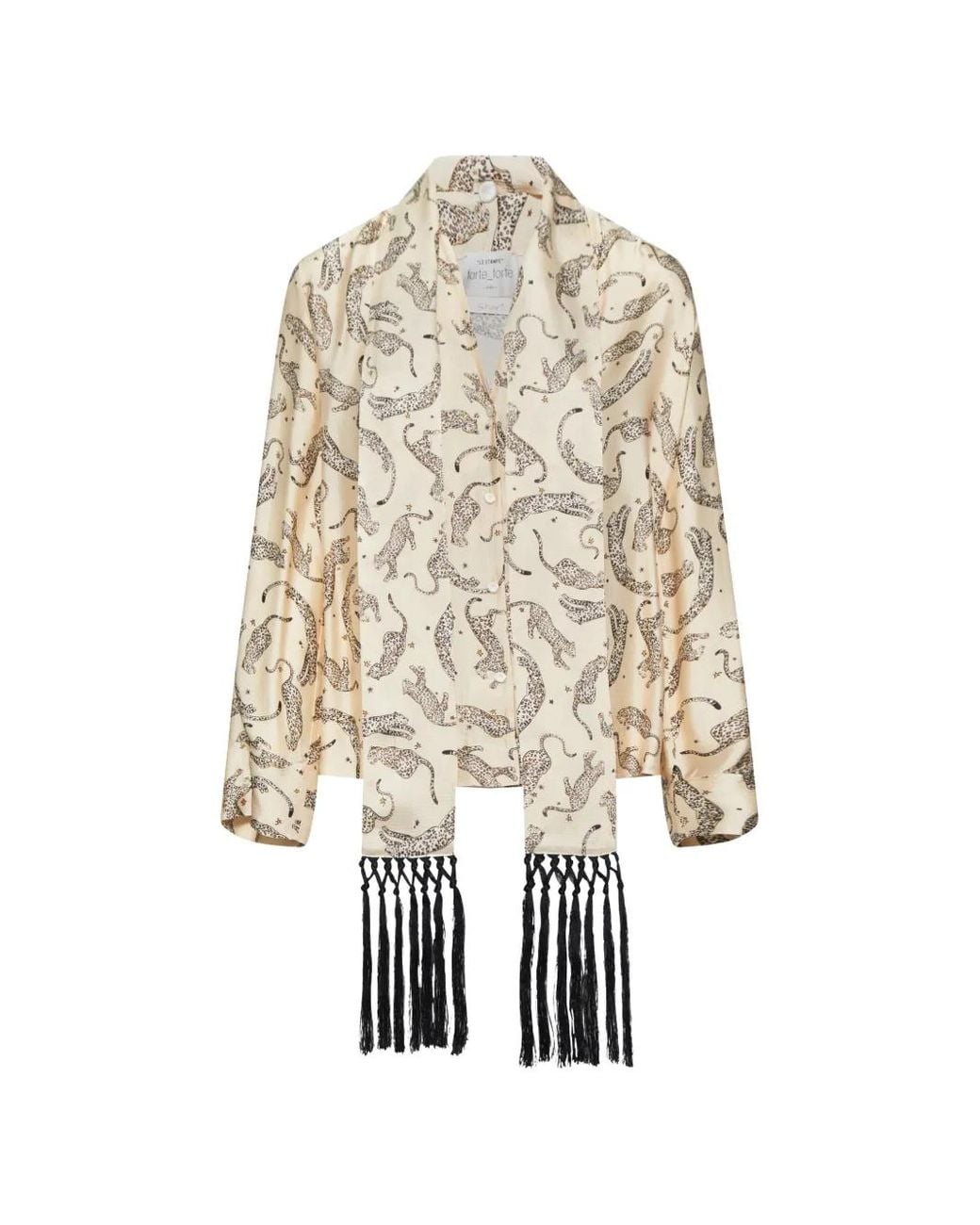 Forte_forte White Royal Leopard Fringe-Trim Shirt