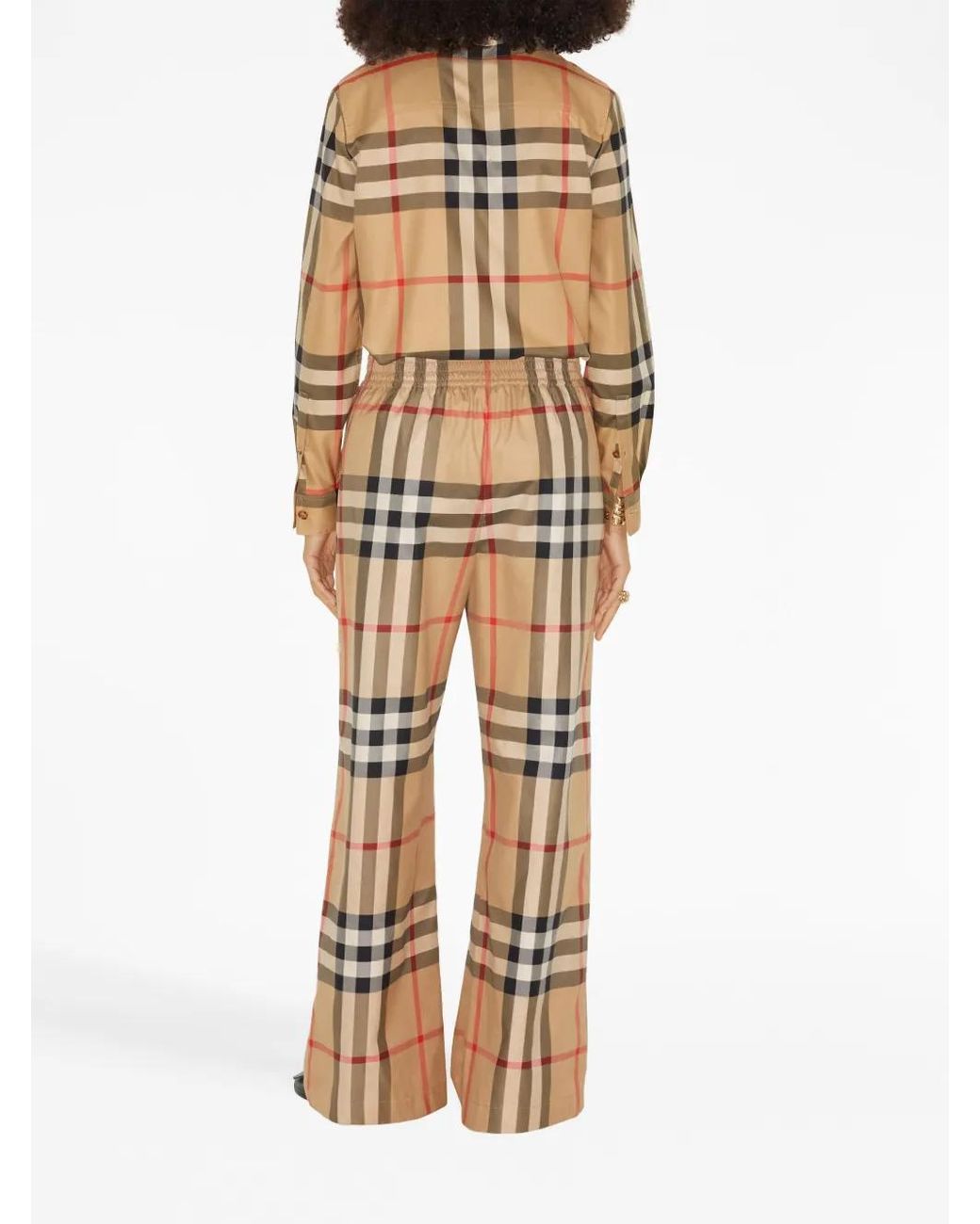 Burberry Natural Check-Pattern Flared Cotton Trousers