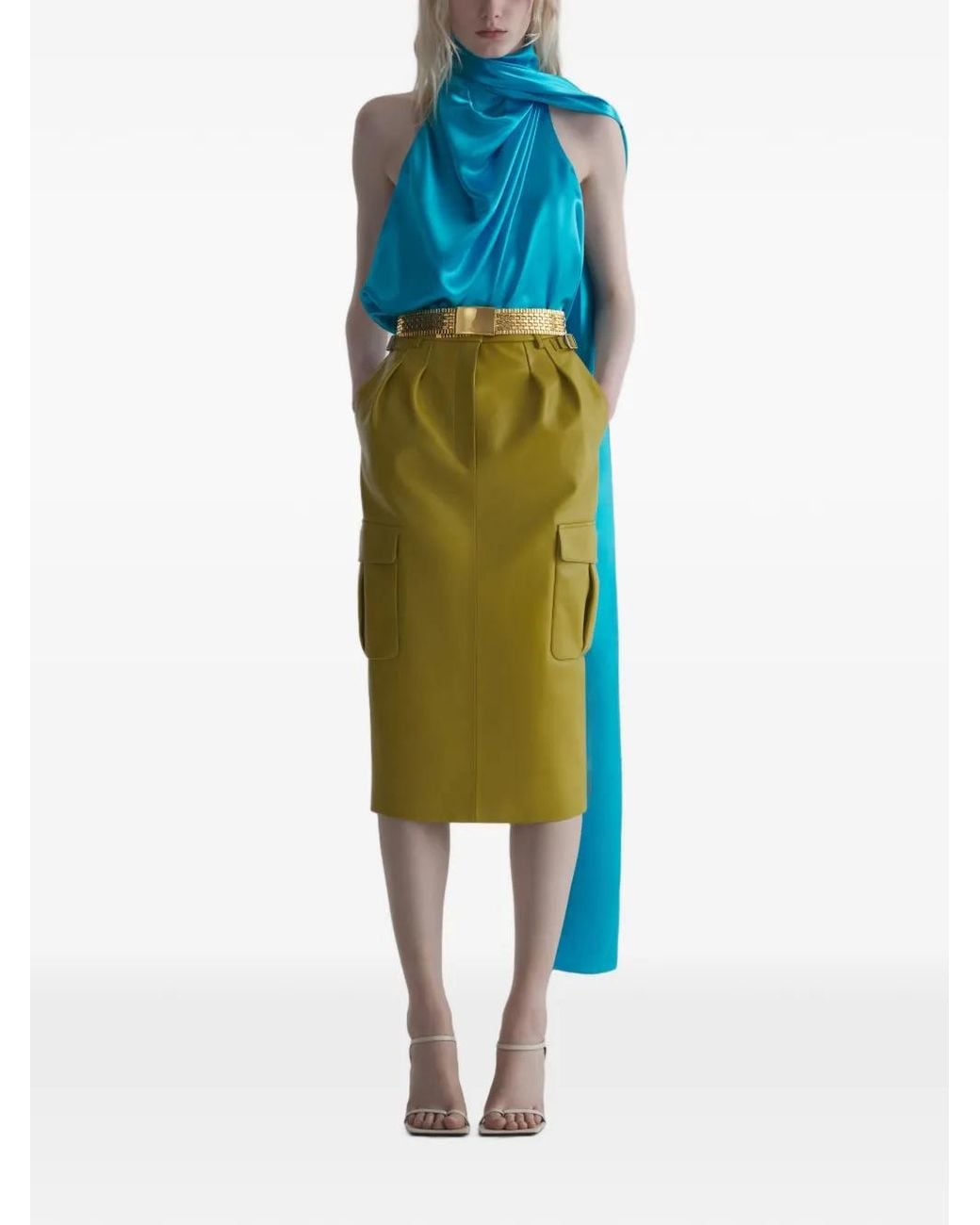 Mugler Blue Backless Scarf Top