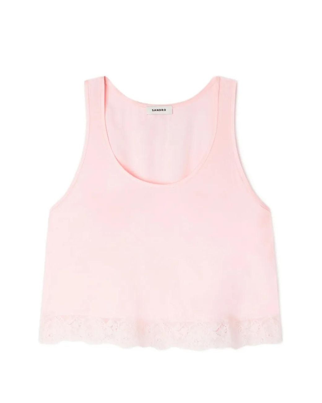 Sandro Pink Satin Top With Lace