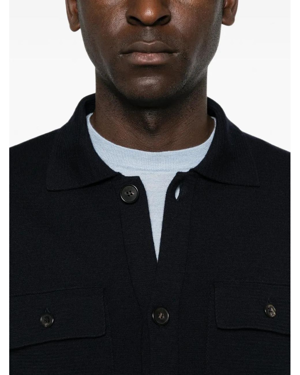 Zanone Black Button-Up Chest-Pocket Cardigan for men