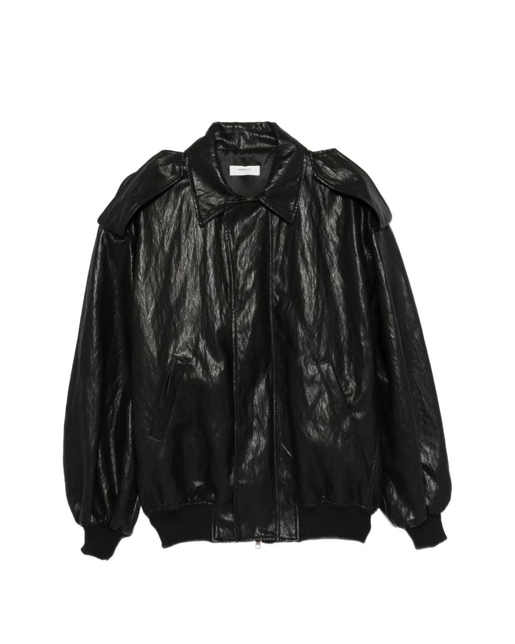 NINA 14.7 Black Crinkled Epaulette Bomber Jacket