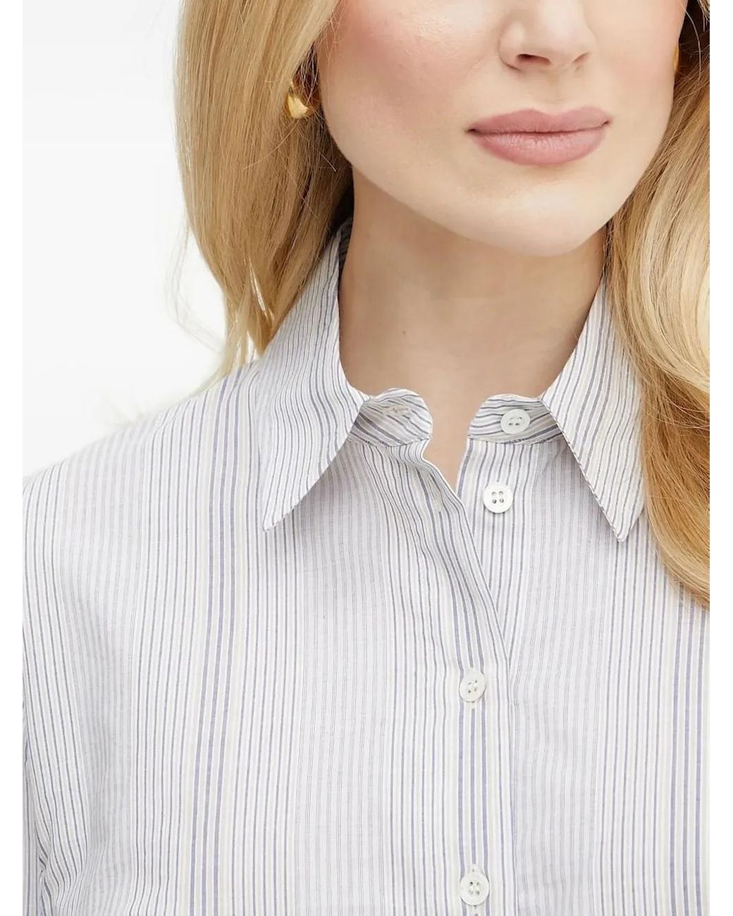 Patrizia Pepe Blue Striped Bee-Embellished Shirt