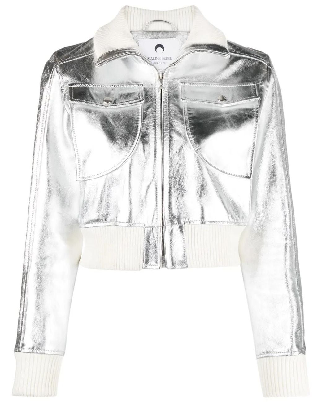 MARINE SERRE White Moonogram-Pattern Laminated Leather Jacket