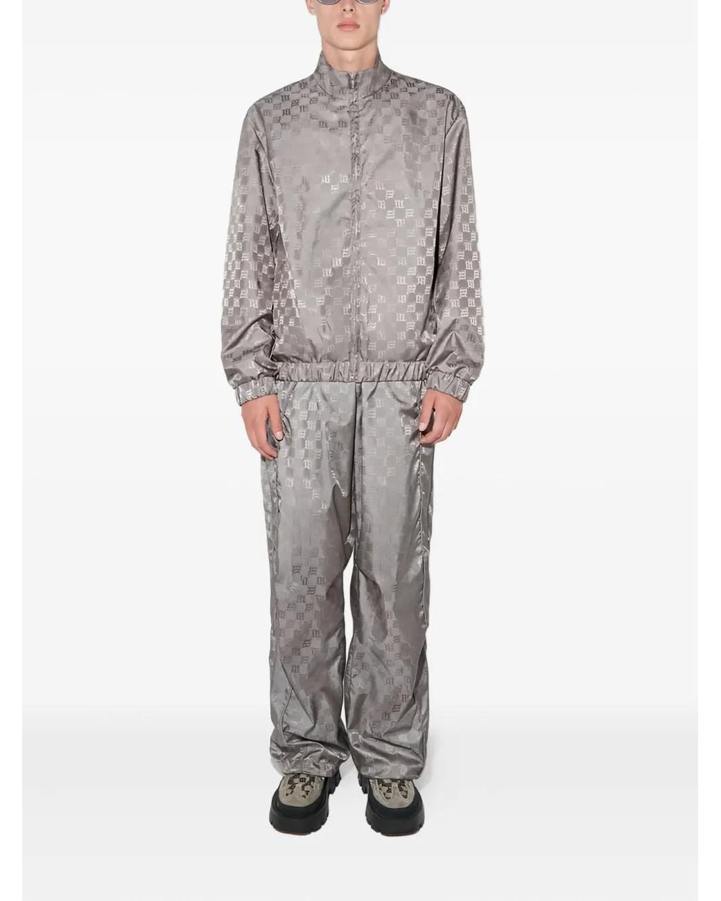 M I S B H V Gray Monogram-Patterned Trousers for men