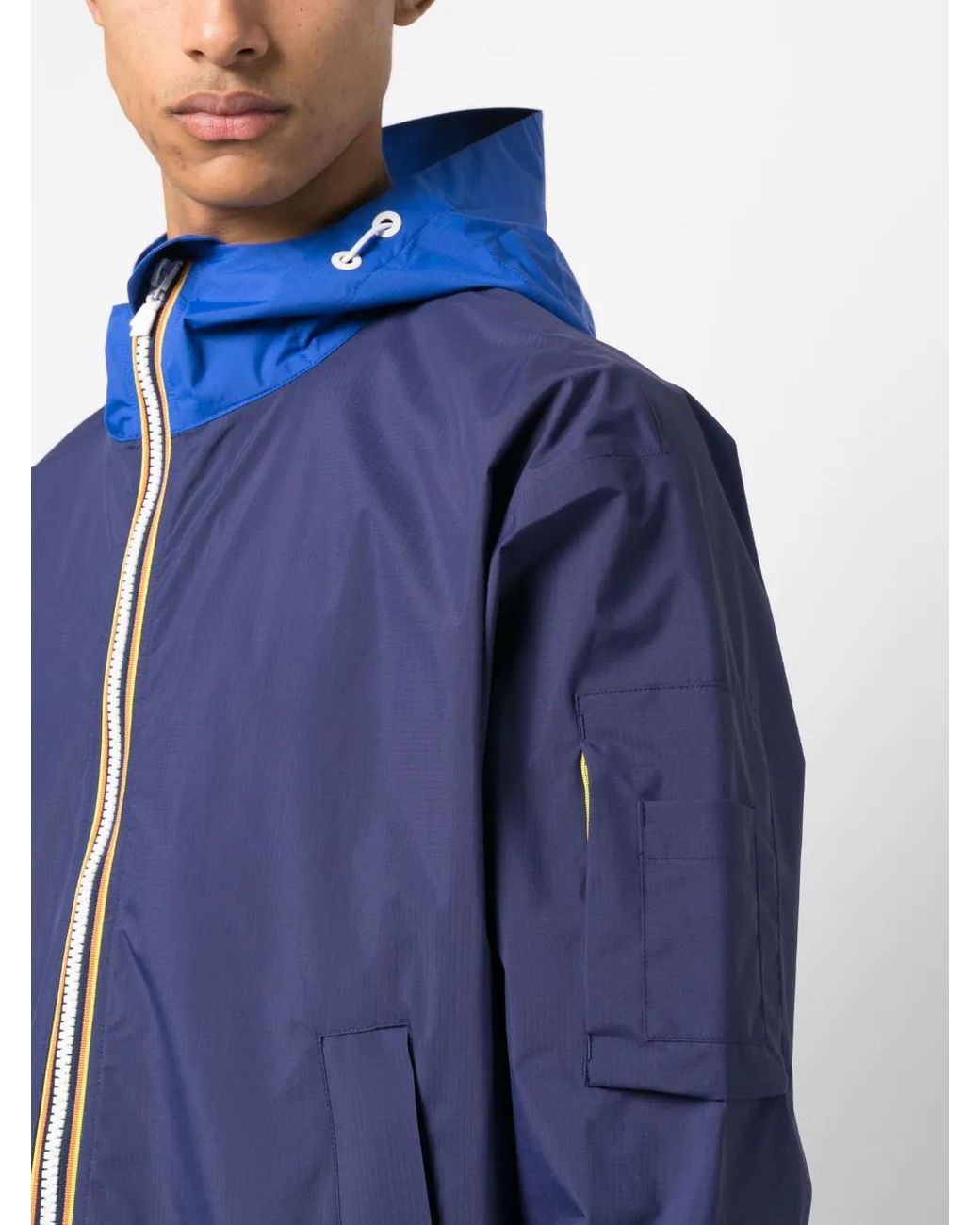 K-Way Blue Drawstring-Hood Zip-Up Jacket