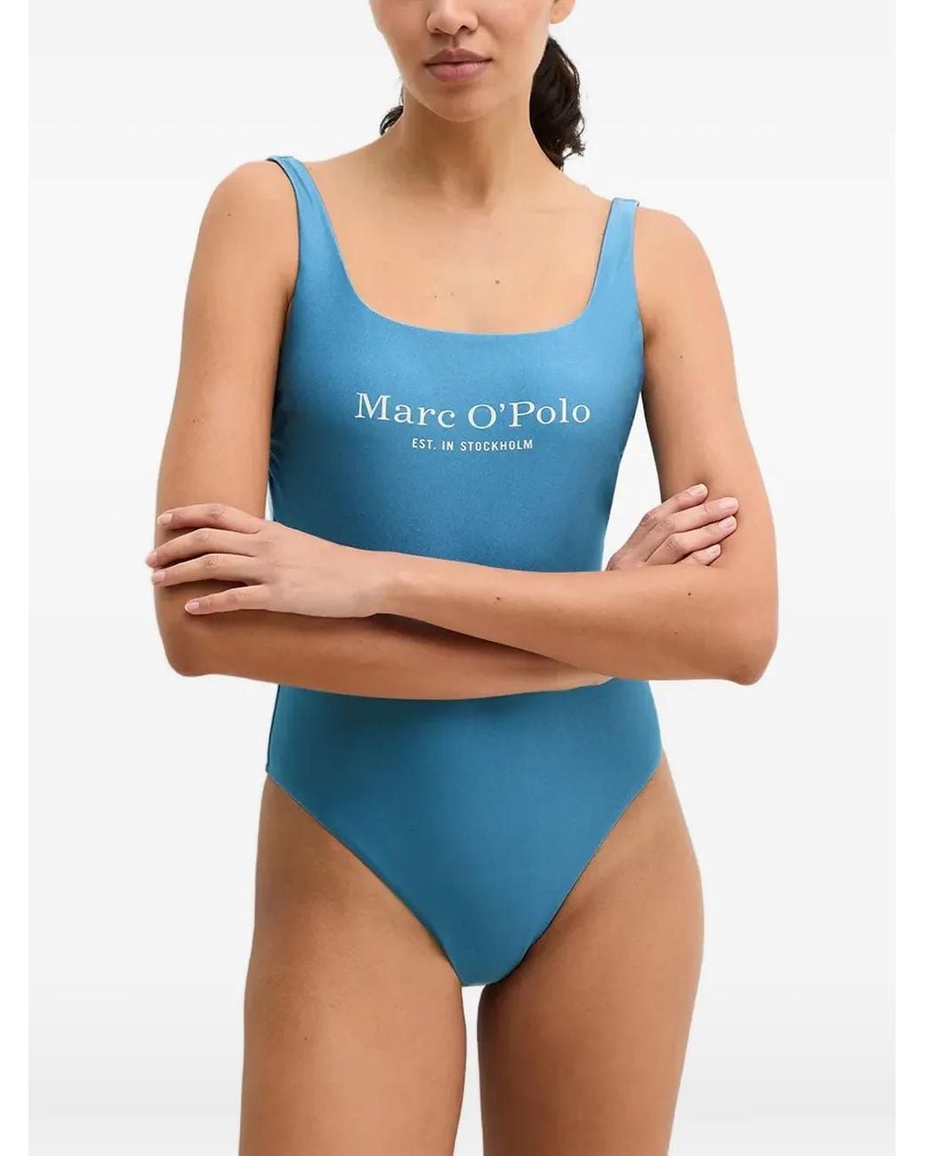 Marc O' Polo Blue Logo-Print Scoop-Neck Swimsuit