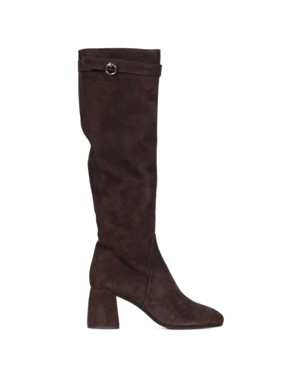 Poeve Brown Buckle-Strap Knee-High Boots