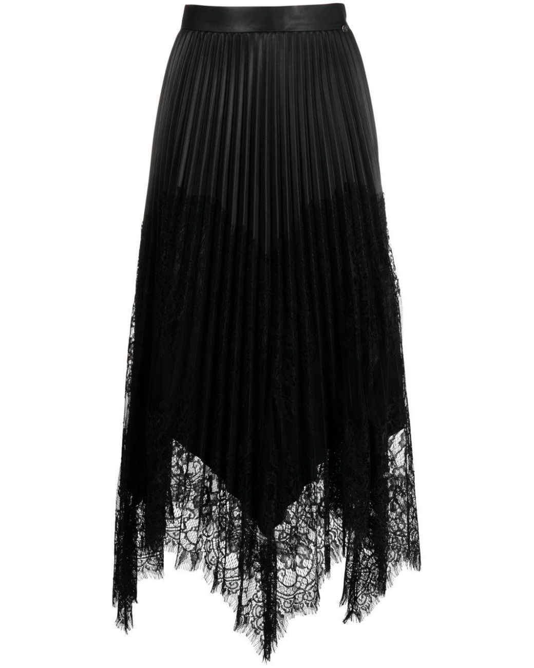 Nissa Lace Trim Pleated Midi Skirt in Black Lyst UK