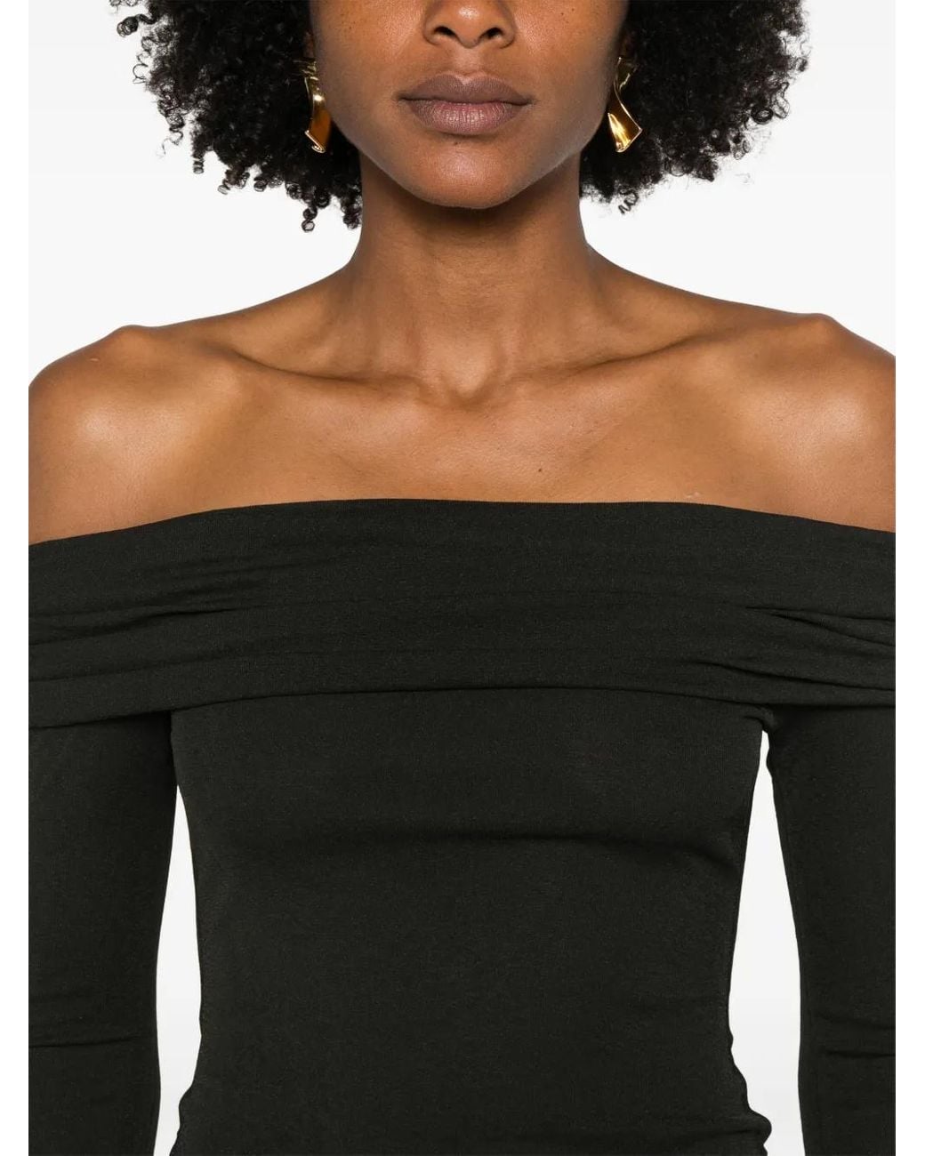 Nanushka Black Textured Off-Shoulder Long-Sleeve Top
