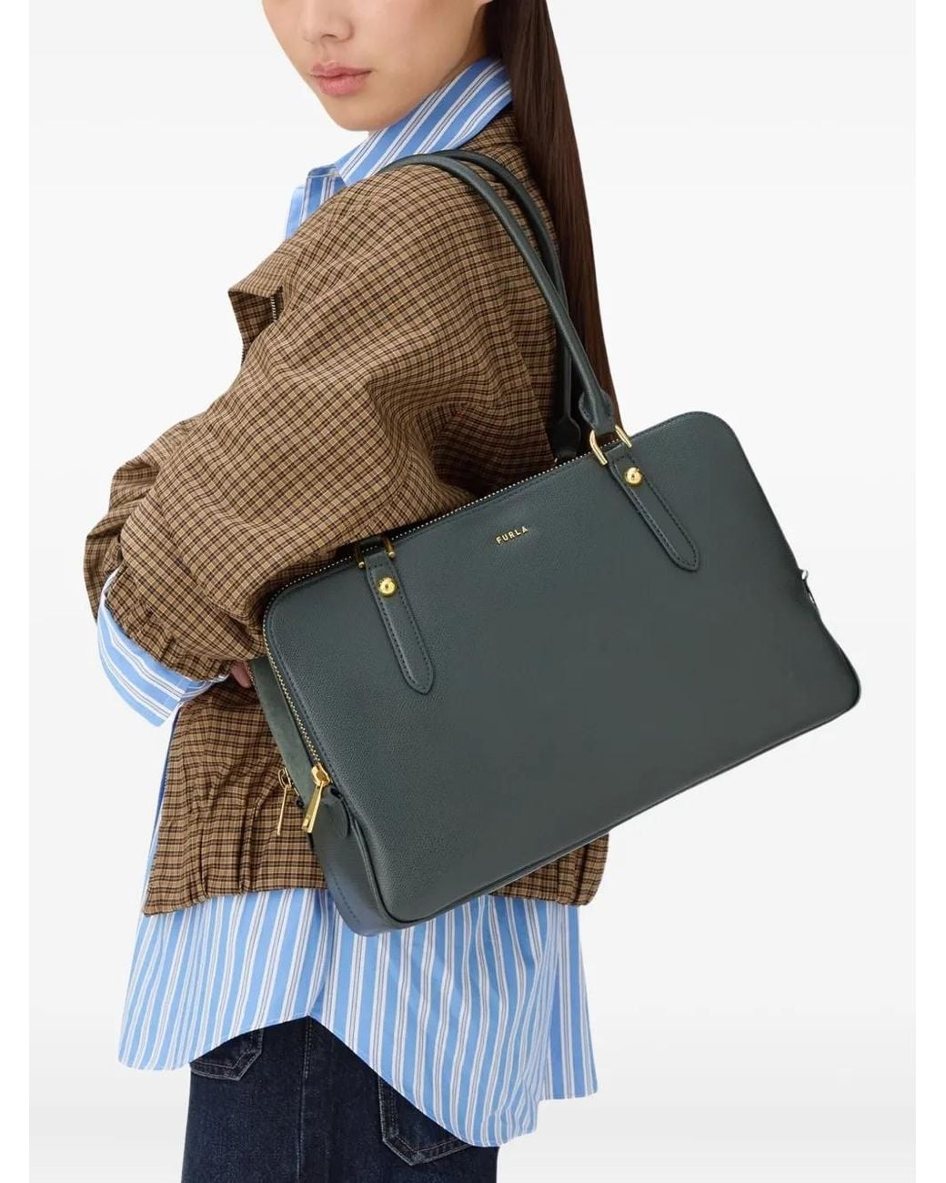 Furla Gray Large Logo-Lettering Bag