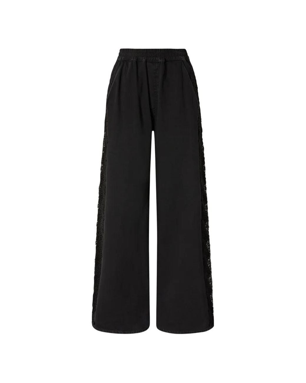 Pinko Black Palco Lace-Detail Wide-Leg Tailored Pants