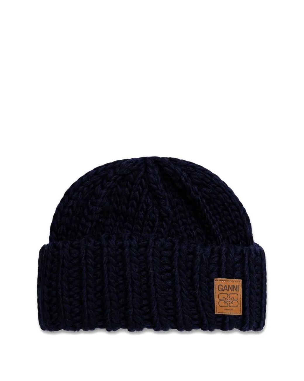 Ganni Blue Logo-Patch Beanie