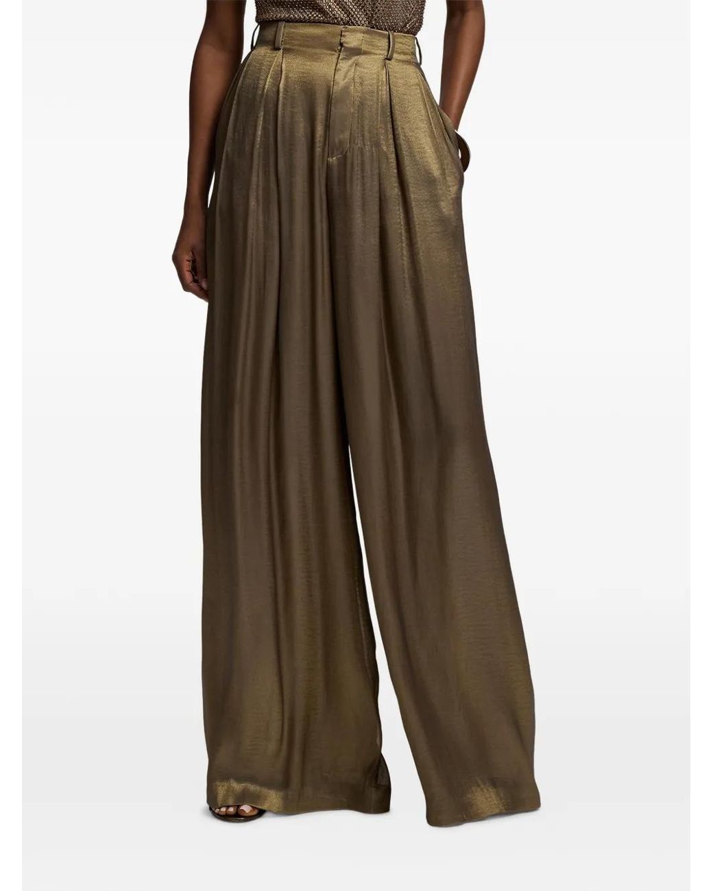 Ralph Lauren Natural Greer Lamé Pleated Trousers