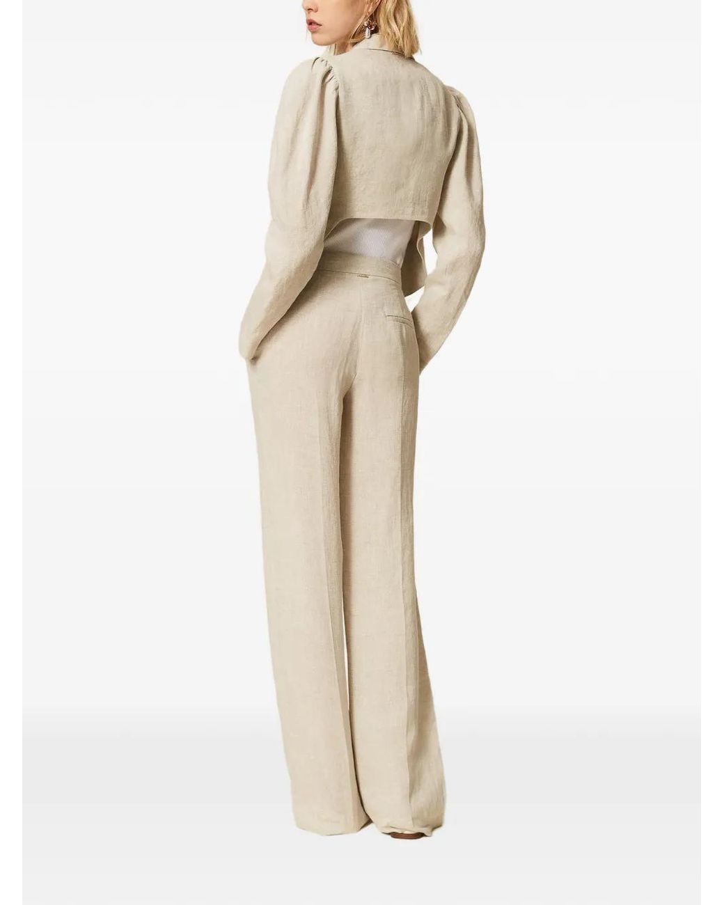 Twinset White Wide Linen Trousers With Lurex