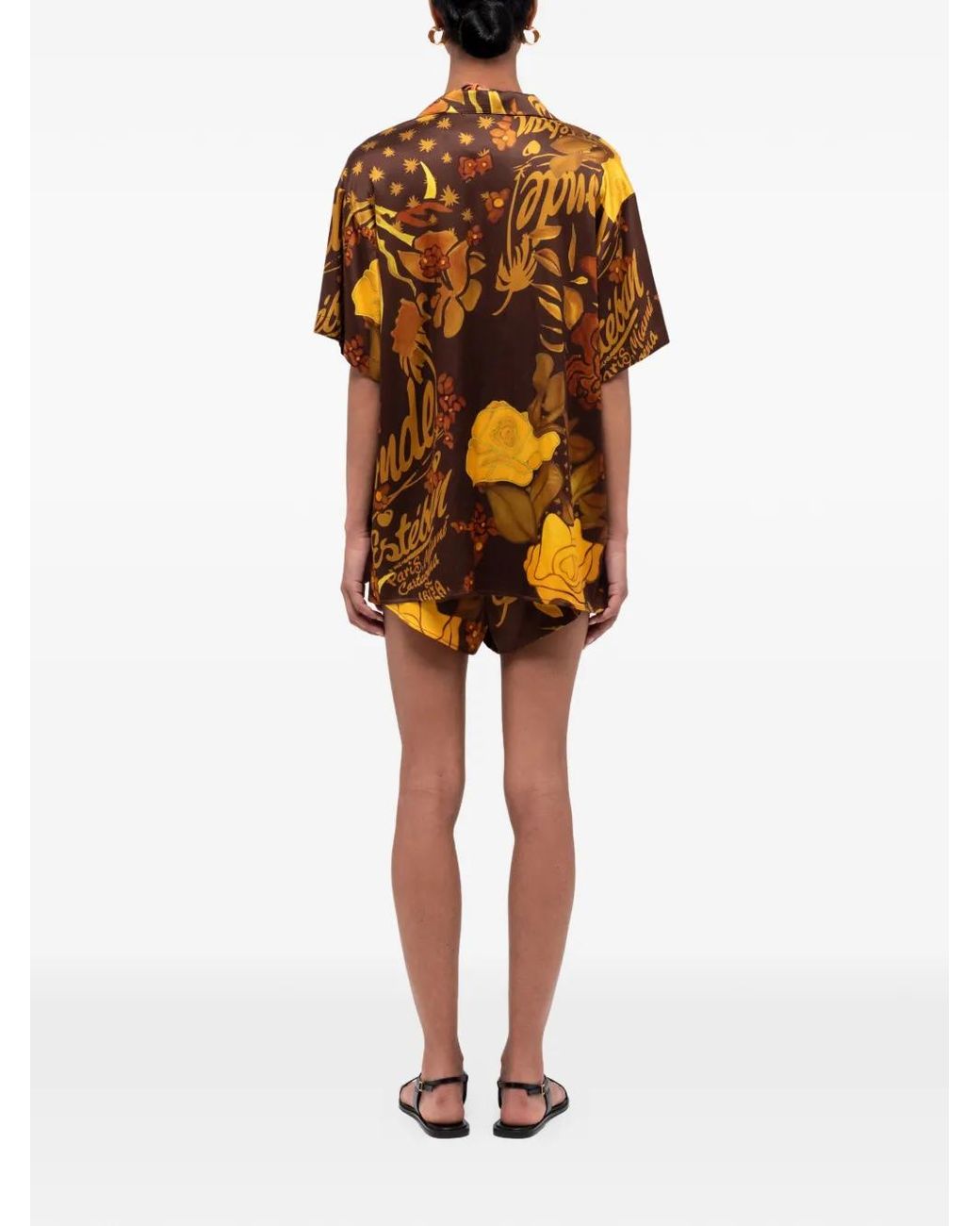 Donde Esteban Orange Veranera Drawstring Floral-Print Shorts