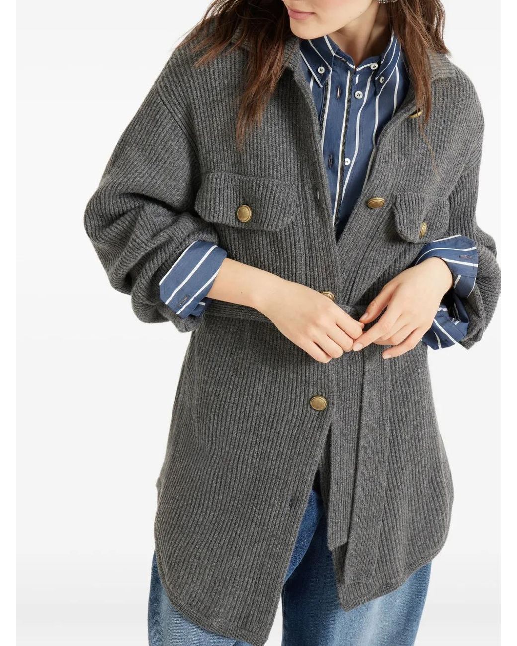 Brunello Cucinelli Gray Wool And Cashmere Cardigan