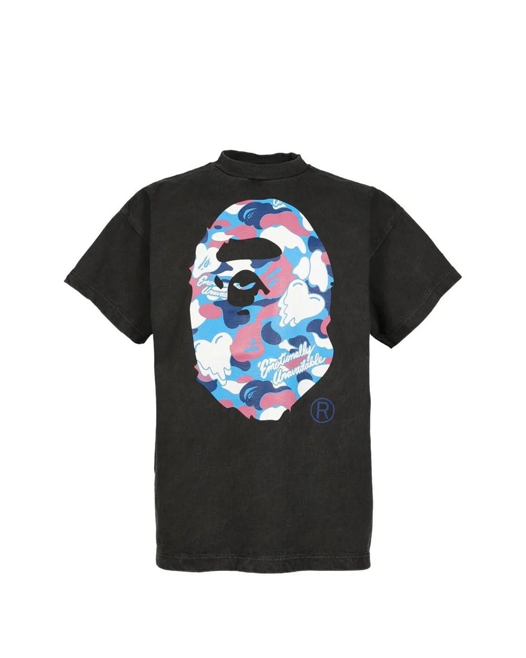 Emotionally Unavailable Black Camo-Print Logo-Print T-Shirt for men