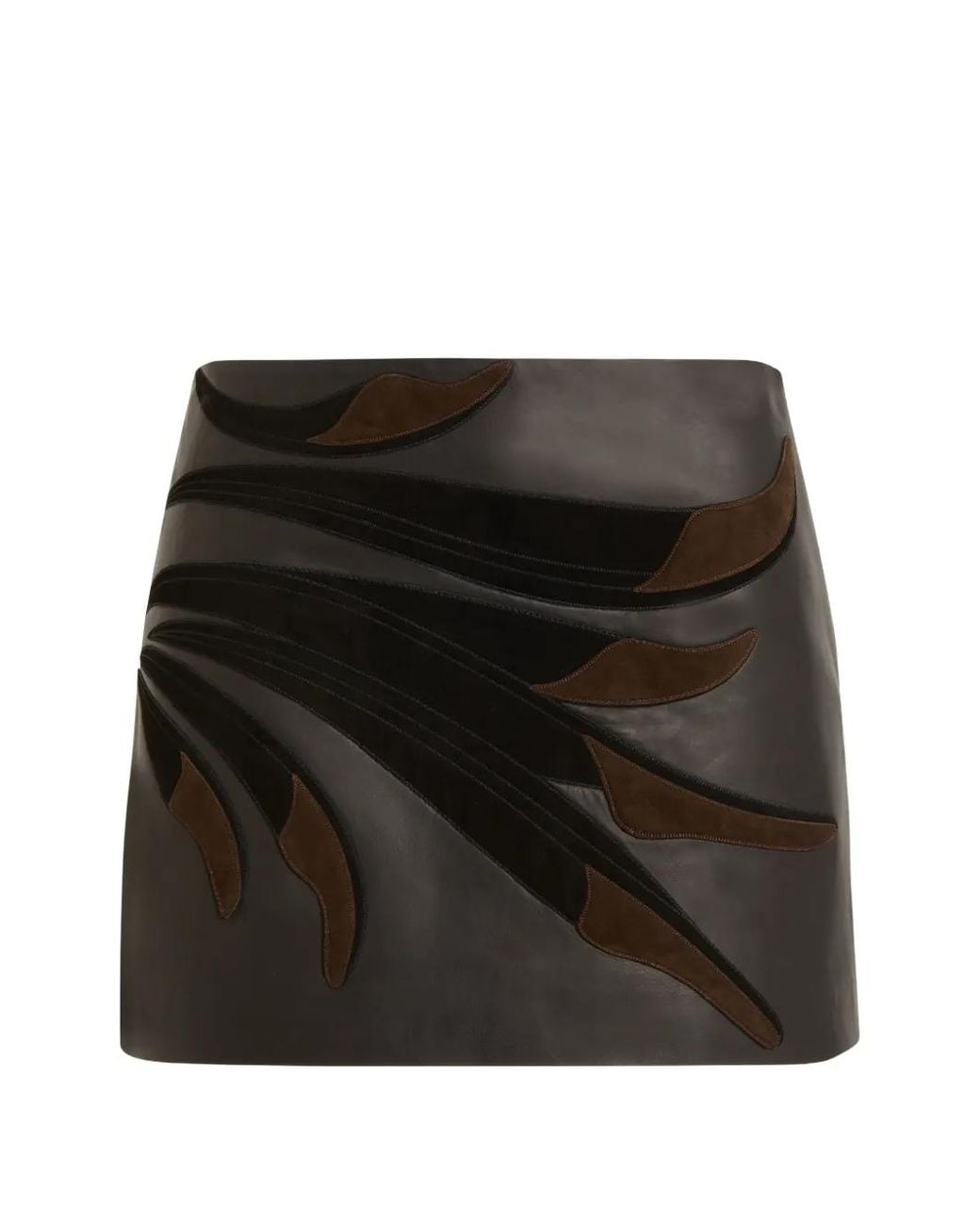 P.A.R.O.S.H. Black Patchwork Leather A-Line Mini Skirt