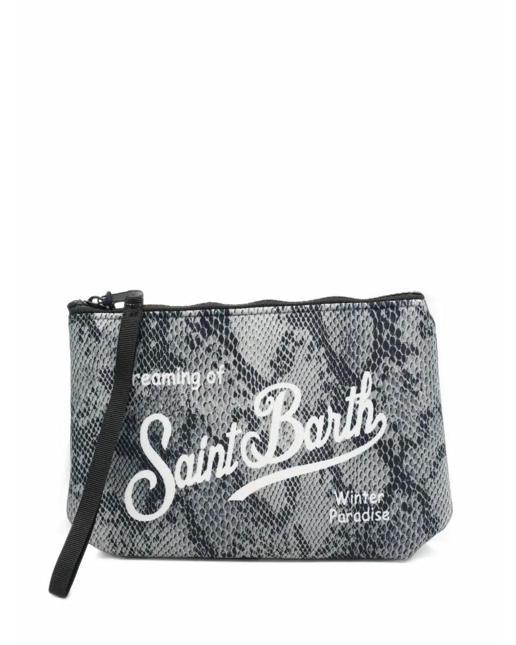Mc2 Saint Barth Gray Aline Snake-Print Logo-Print Clutch Bag