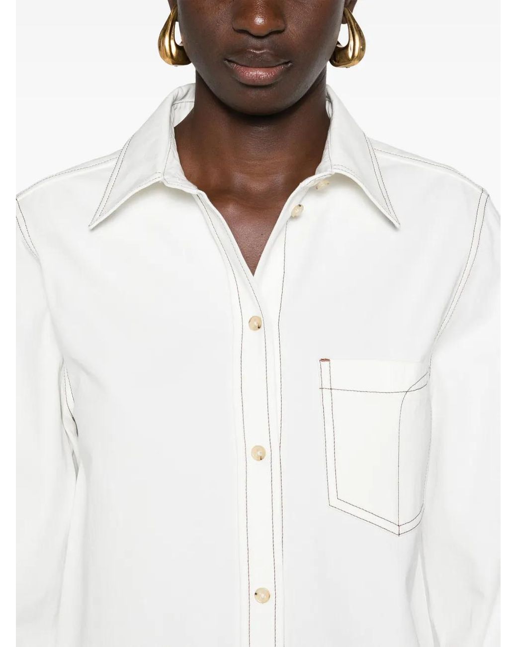 Totême White Contrast-Stitching Organic Cotton Shirt