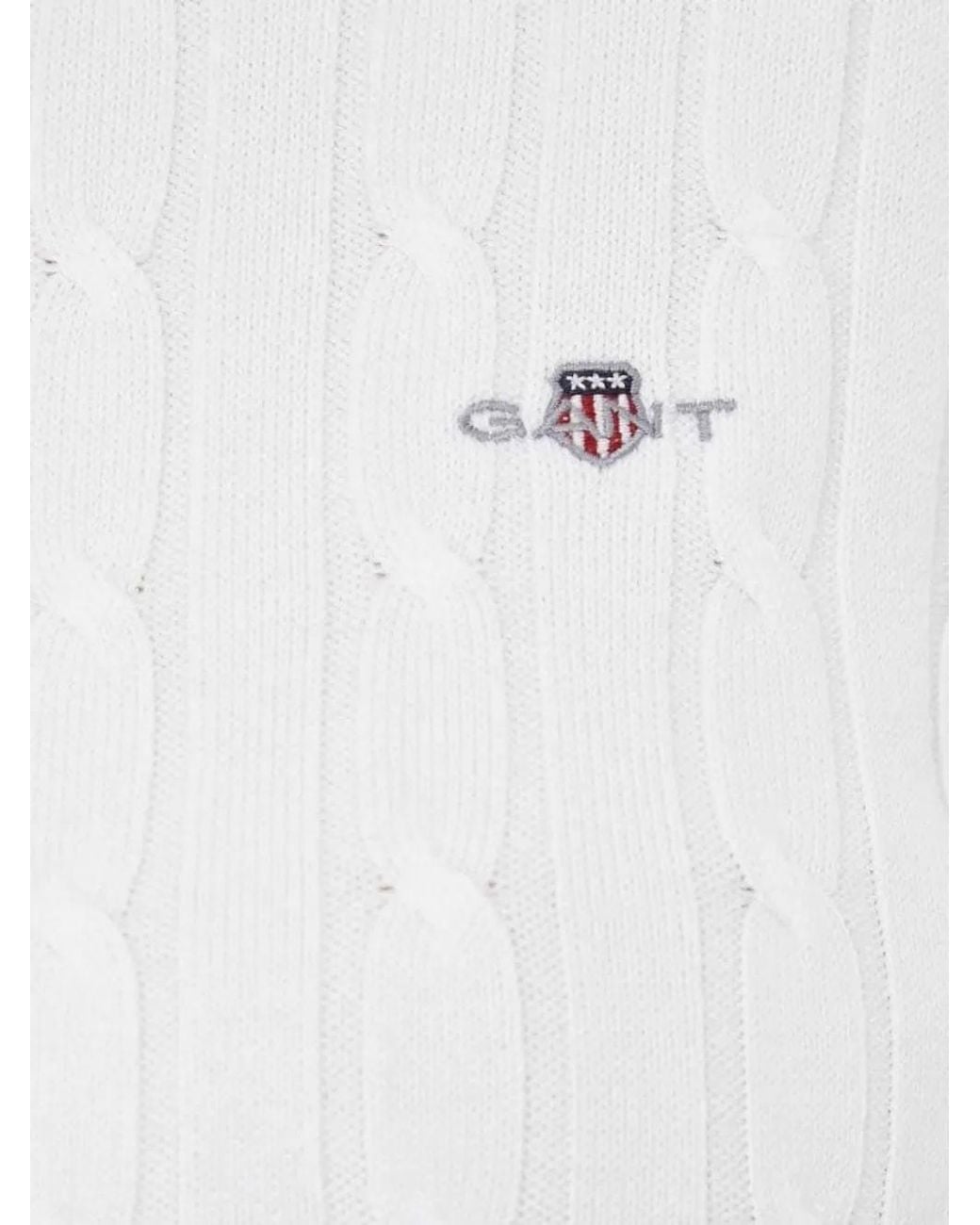 Gant White Cable-Knit Logo Sweater