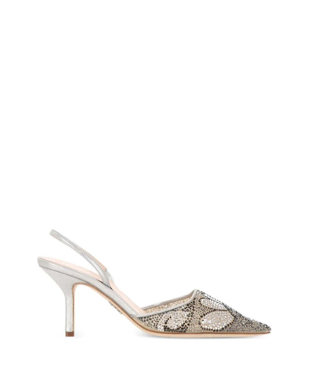Rodo White Crystal-Embellished Slingback Pumps