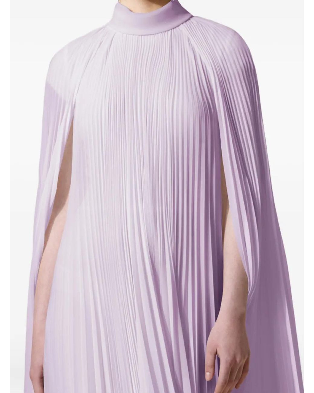 Gemy Maalouf Purple Pleated Cape-Style Dress