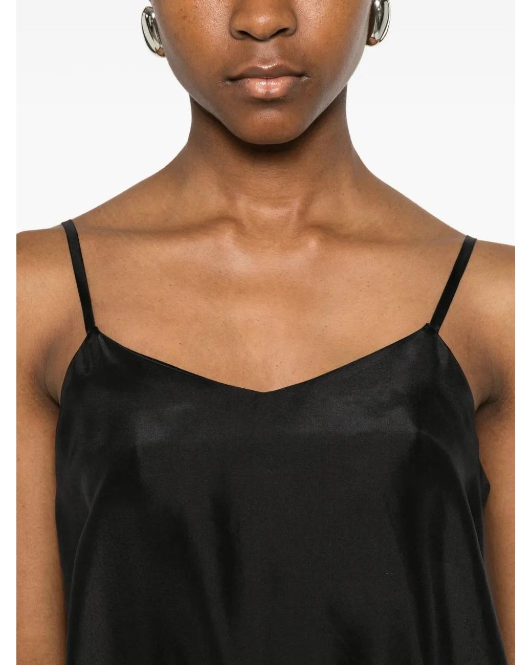 A Tentative Atelier Black Satin-Finish A-Line Dress