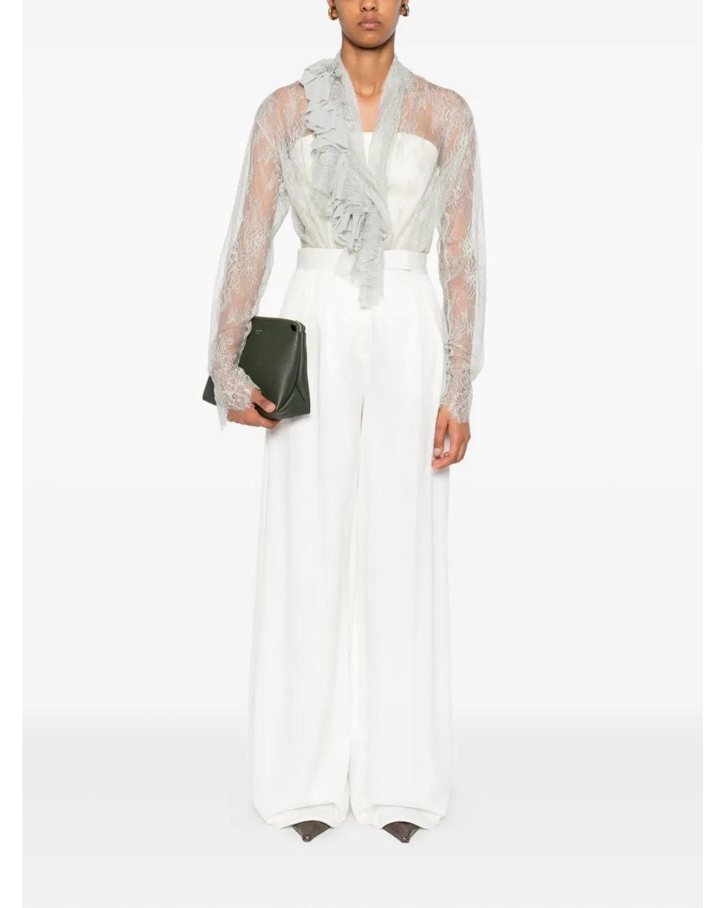 Alberta Ferretti White Lace Ruffled Top