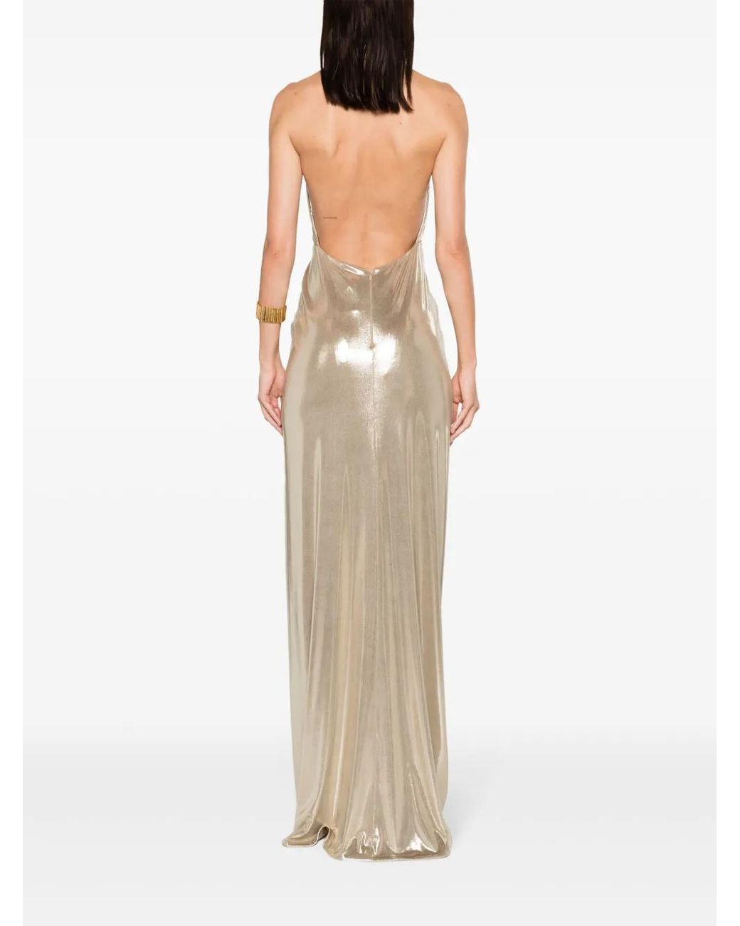 Nissa Natural Backless Lamé Maxi Dress