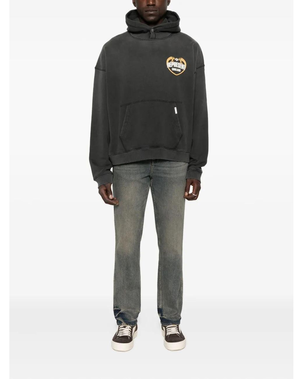 Represent Black Logo-Embroidered Hoodie for men