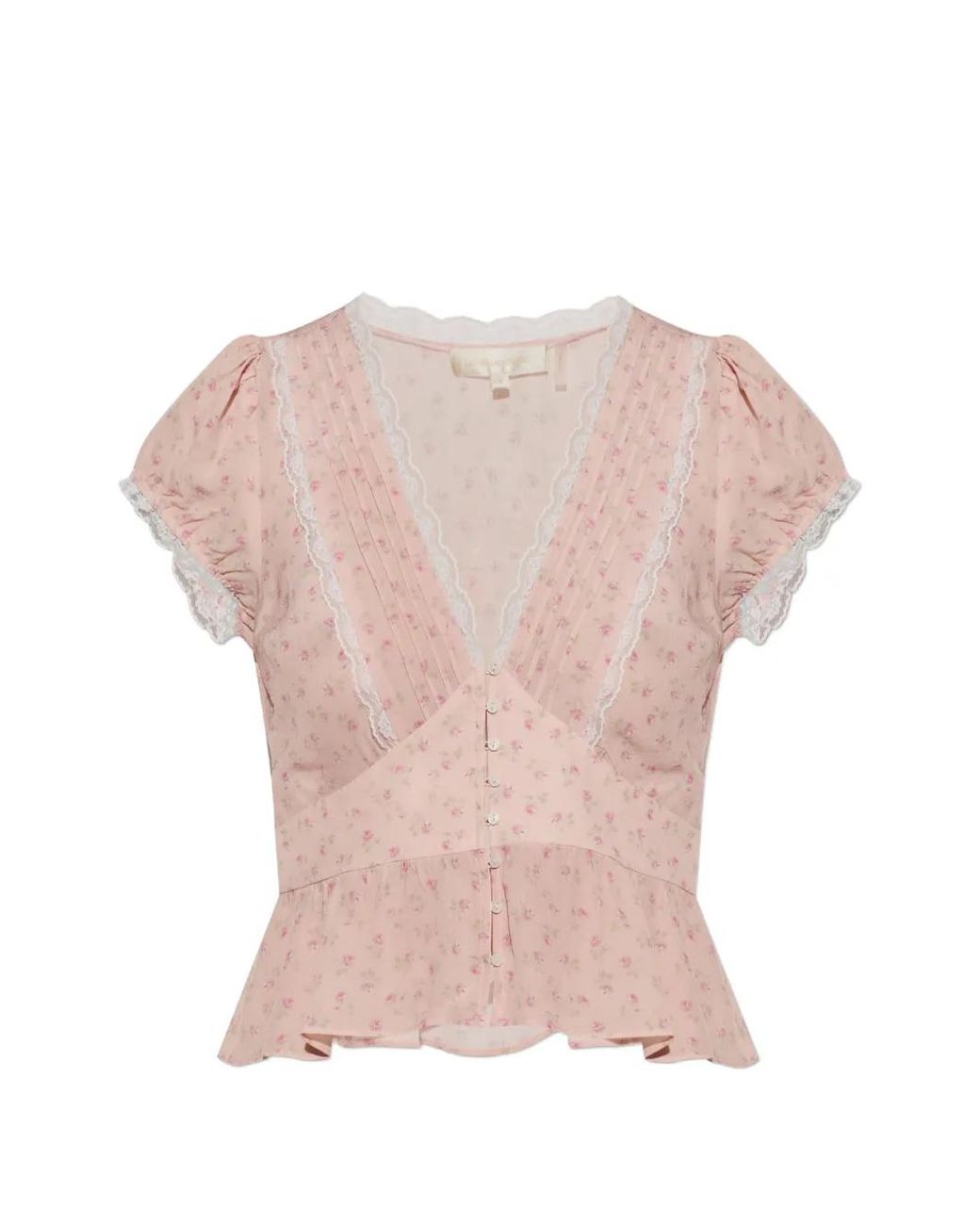LoveShackFancy Pink Haut Bordé De Dentelle À Fleurs