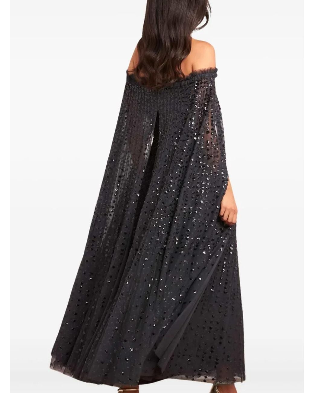 Needle & Thread Black Raindrop Cape-Detail Midi Dress