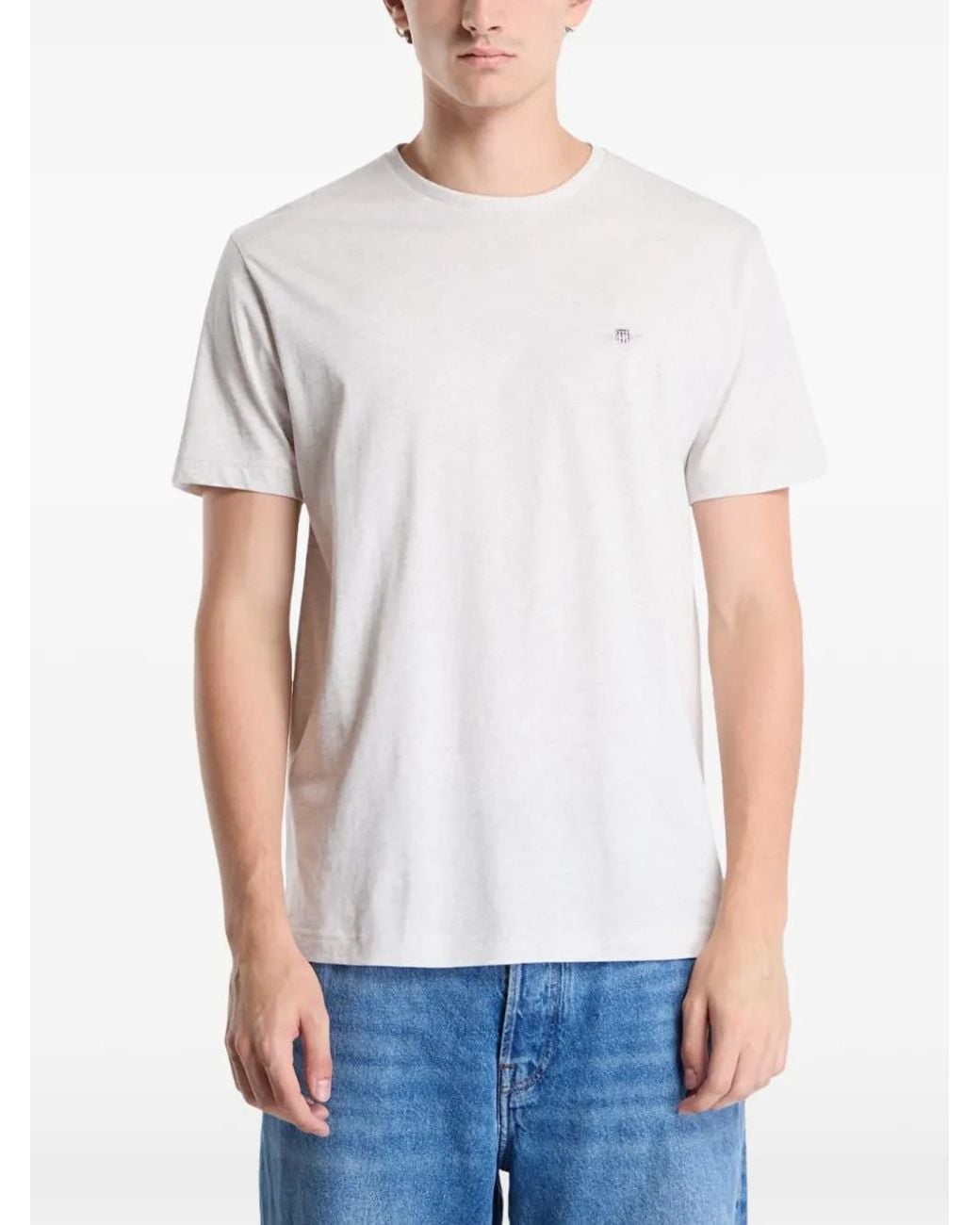 Gant White Logo-Embroidered T-Shirt for men