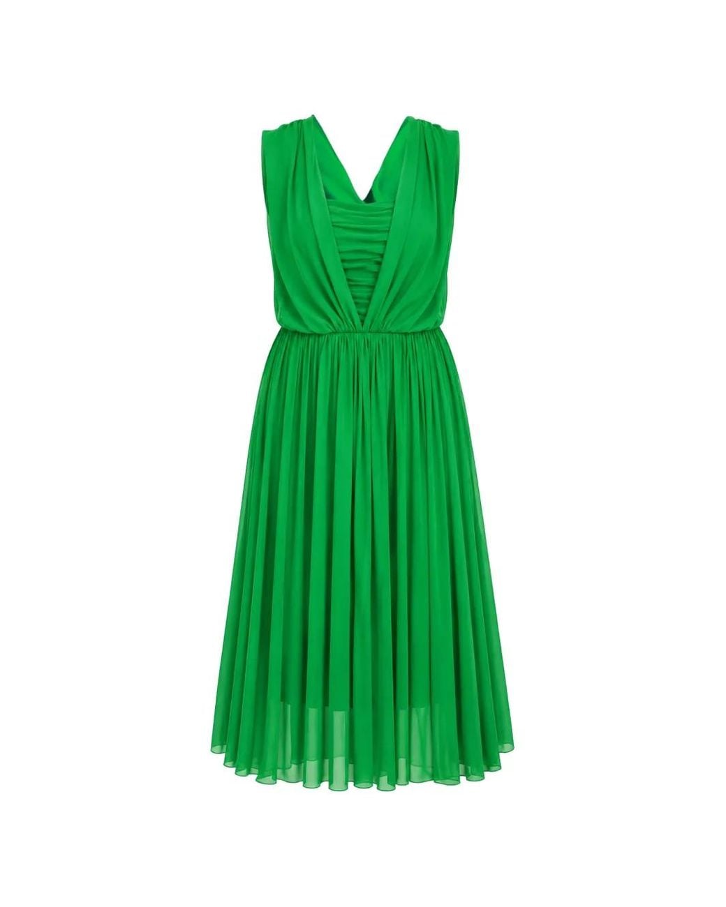 Dolce & Gabbana Green Pleated Silk Midi Dress