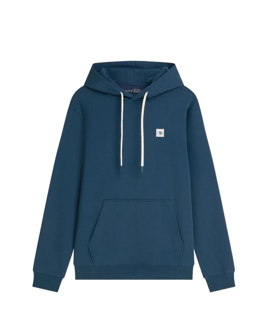 Scotch & Soda Blue Logo-Patch Drawstring Hoodie for men