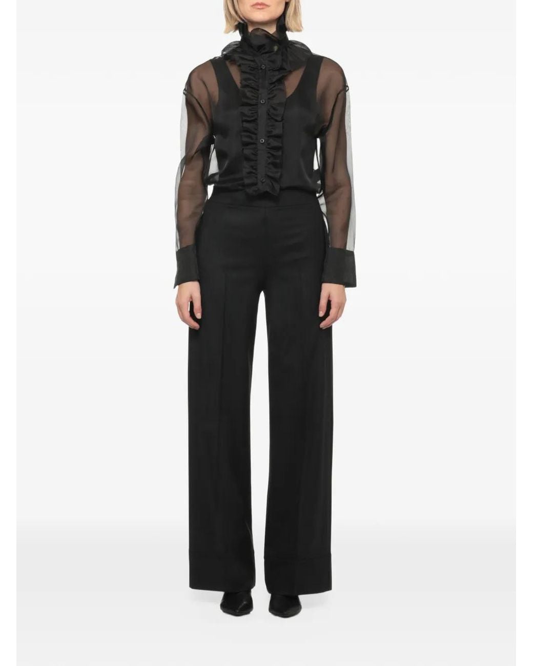 D.exterior Gray Ruffled Silk Shirt